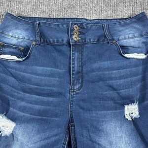 Ashley‎ Stewart Denim Shorts Womens 14 Blue Excellent Distressed High Rise